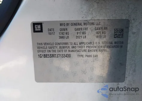 2018 Chevrolet Cruze Lt Auto z USA, uszkodzony, nr VIN 1G1BE5SM7J7133430